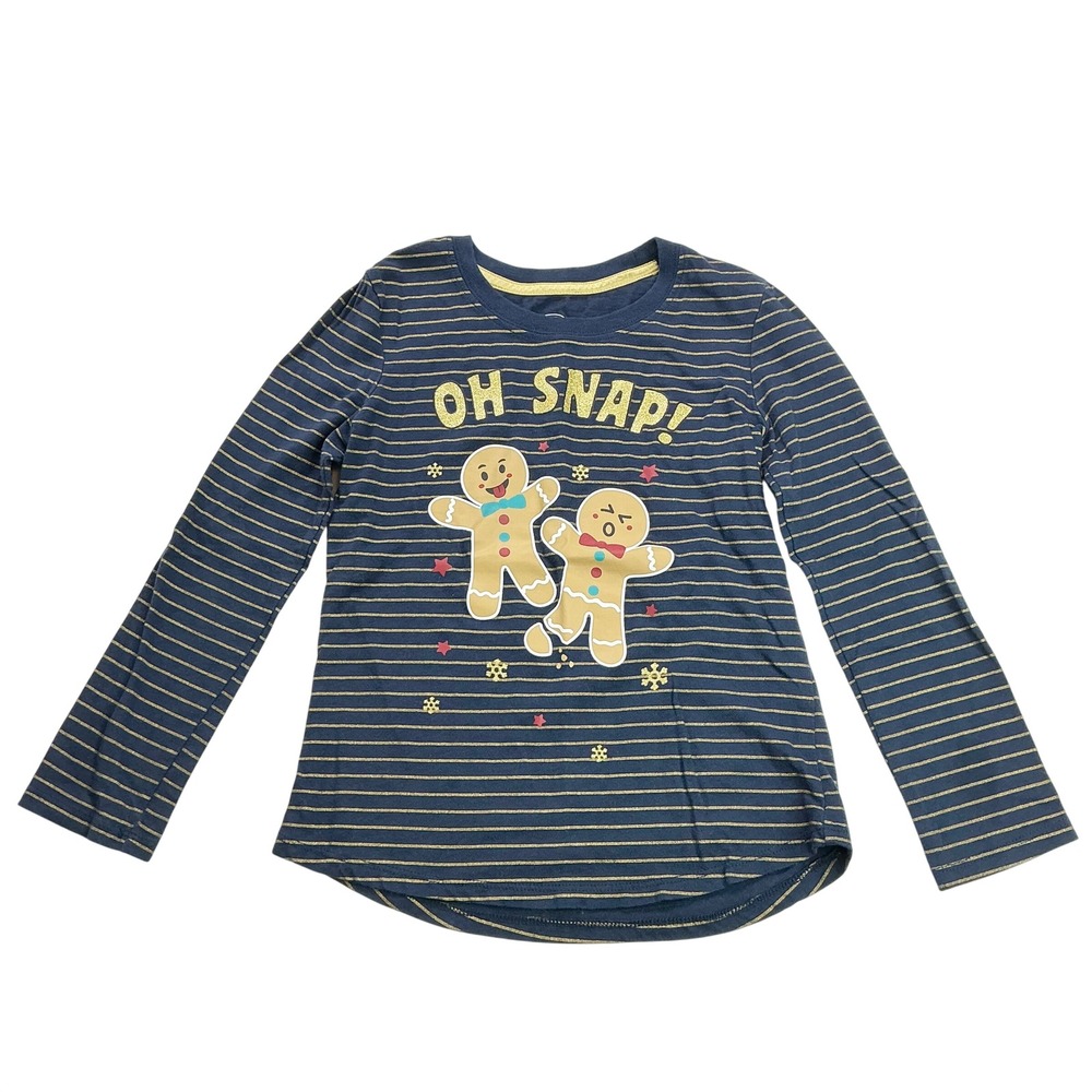 Wonder Nation Blue Cove Striped Gingerbread Graphic Tee Kids Size S 6-6X Oh Snap